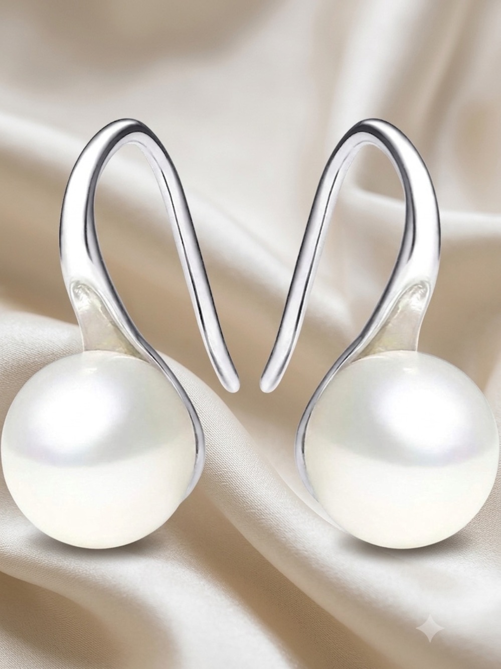 925 Sterling Silver Pearl Dangle Drop Earrings in White